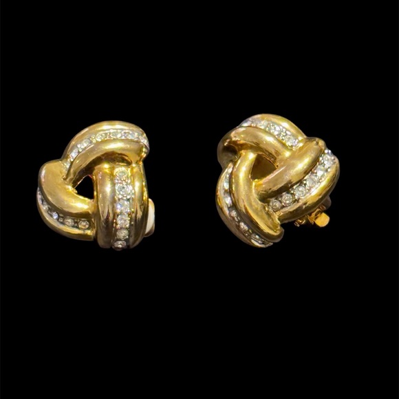Jewelry - Vintage Elegant Gold Knot with Rhinestones Clip On Earrings
